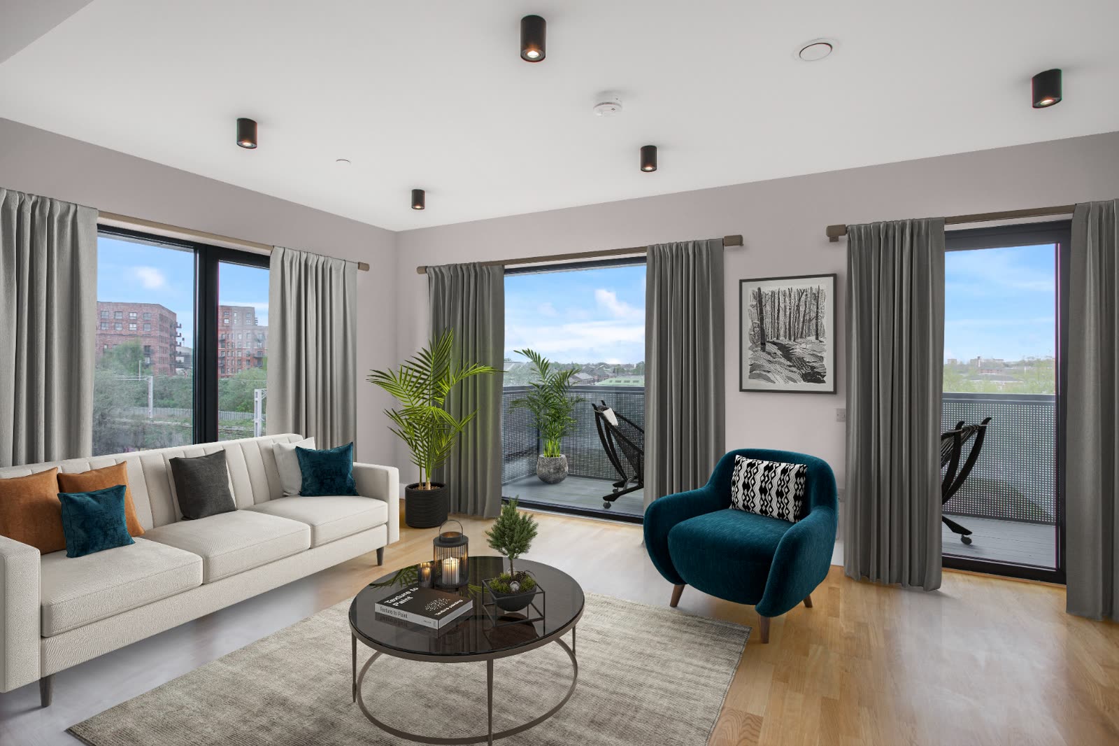 Mansion House living room, virtually staged
